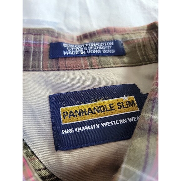 Panhandle Slim Shirt Mens XL Button Down Brown Red Plaid Western Cowboy Cotton - Picture 2 of 15